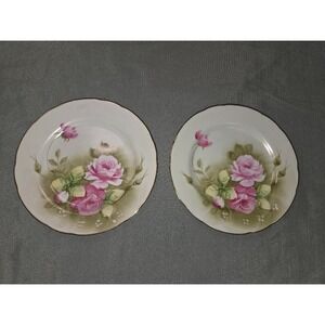 Lefton China 3068 Hand Painted Pink Rose Dessert Plates Set of 2 Japan